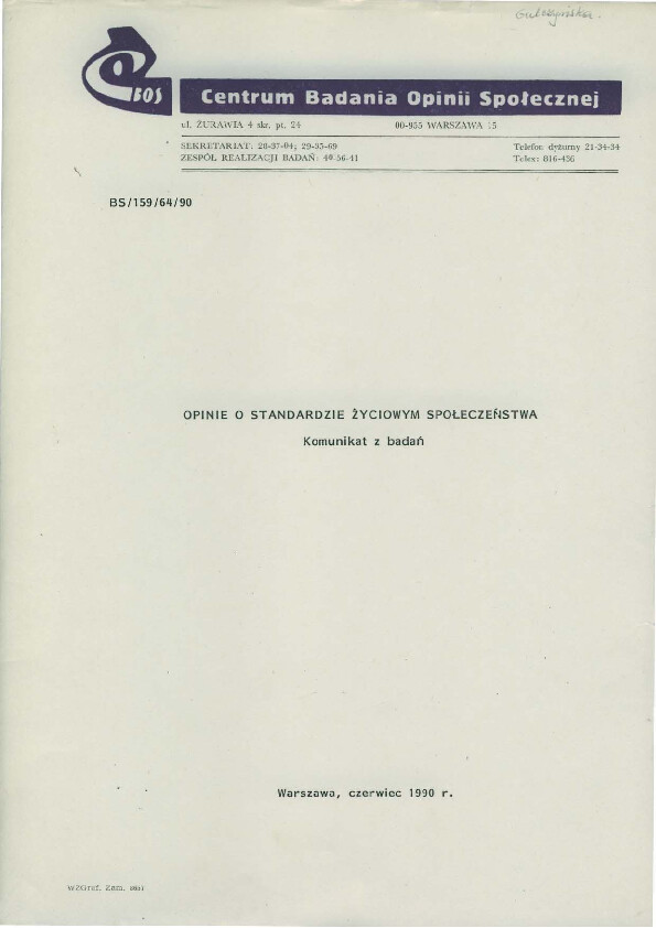 Okładka komunikatu BS/159/64/90