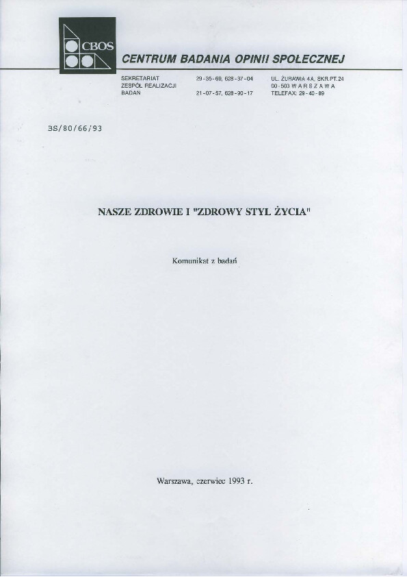 Okładka komunikatu BS/80/66/93