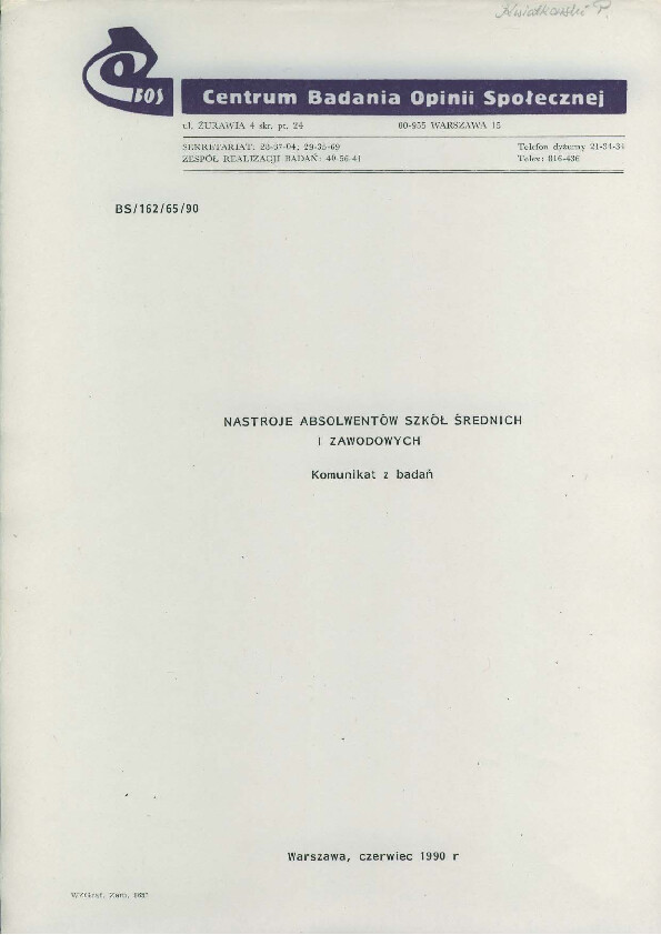 Okładka komunikatu BS/162/65/90