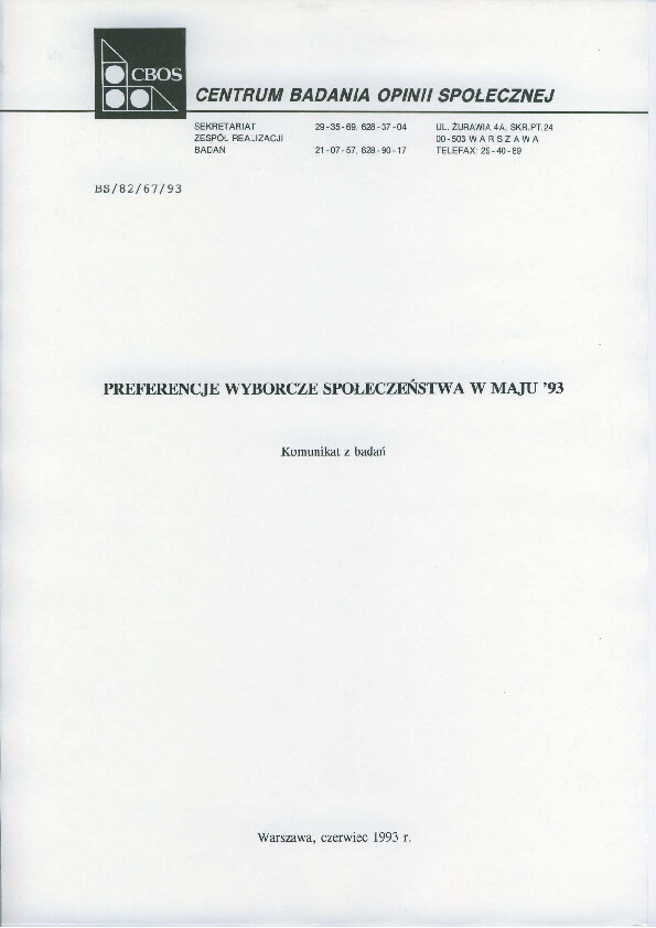 Okładka komunikatu BS/82/67/93