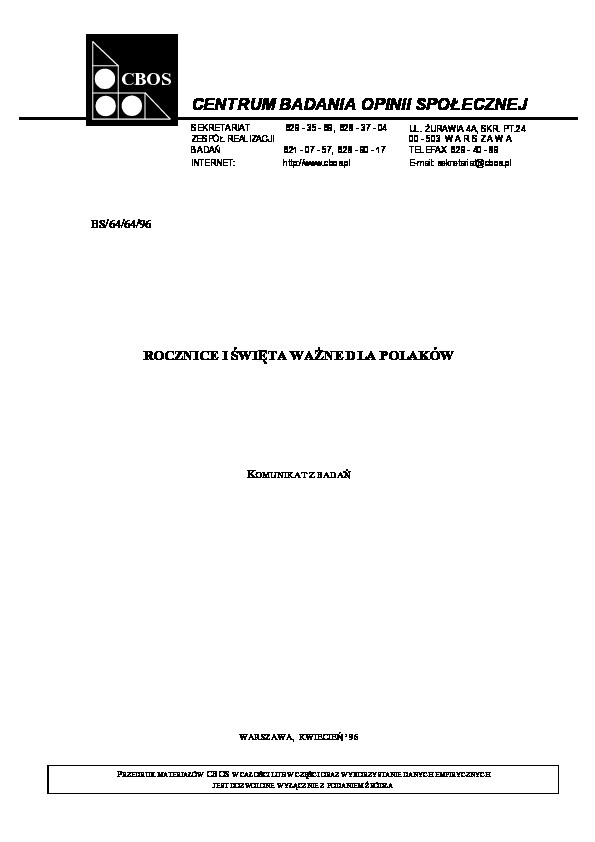 Okładka komunikatu BS/64/64/96
