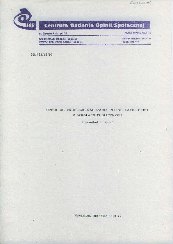 Okładka komunikatu BS/163/66/90