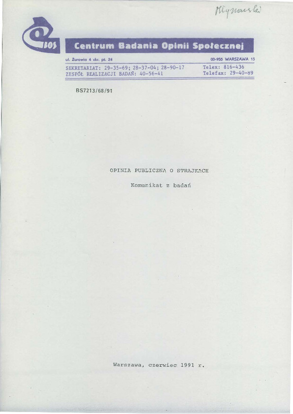 Okładka komunikatu BS/213/68/91