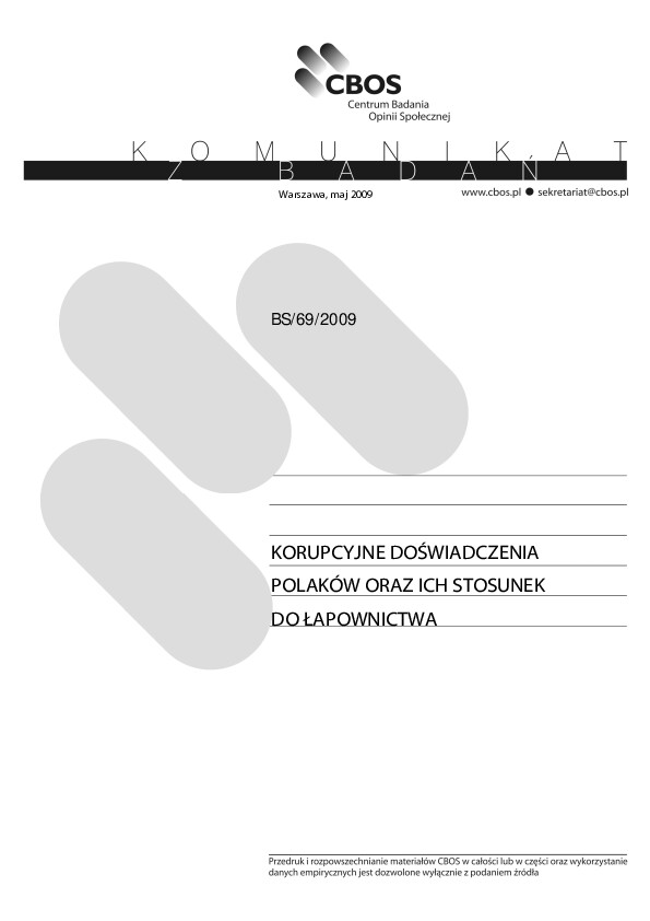 Okładka komunikatu BS/69/2009