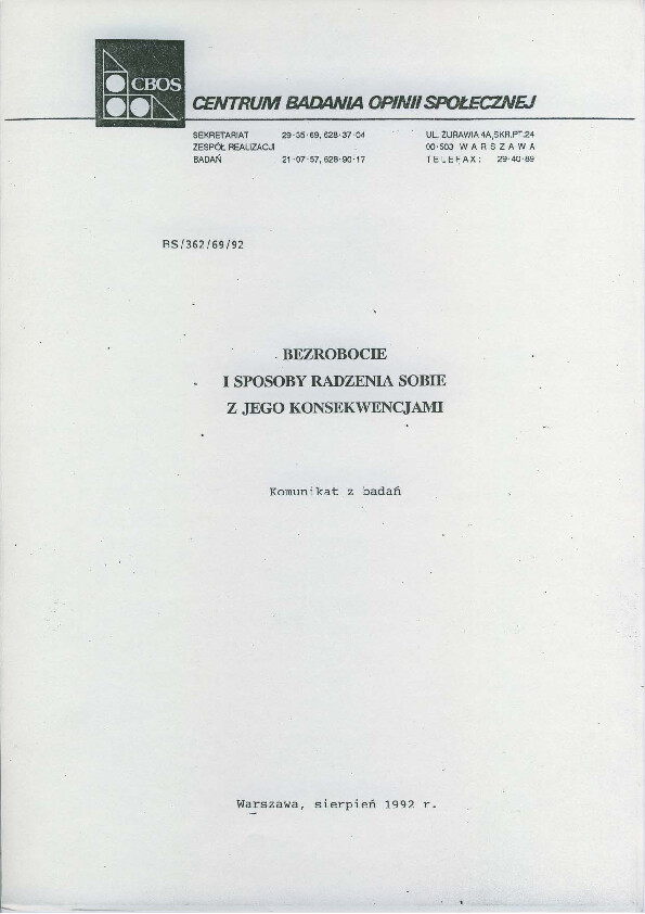 Okładka komunikatu BS/362/69/92