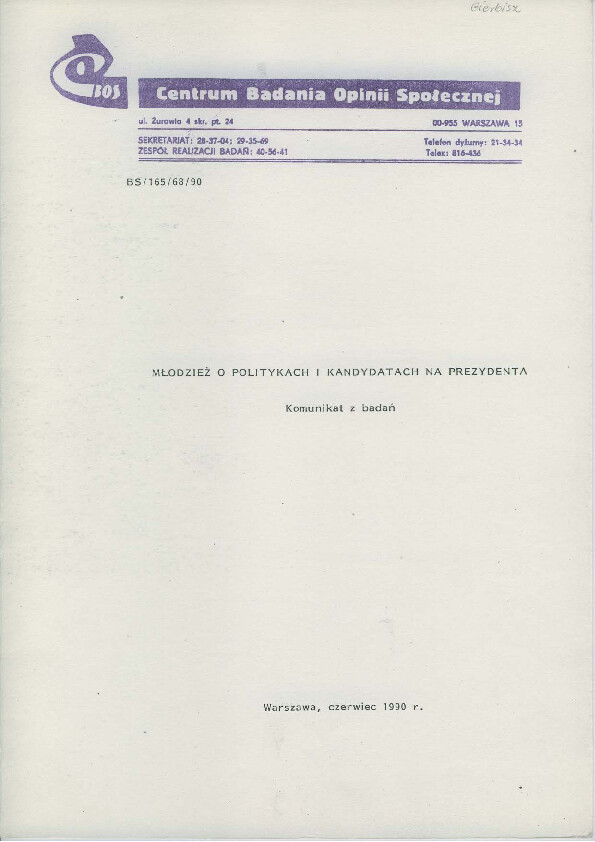 Okładka komunikatu BS/165/68/90