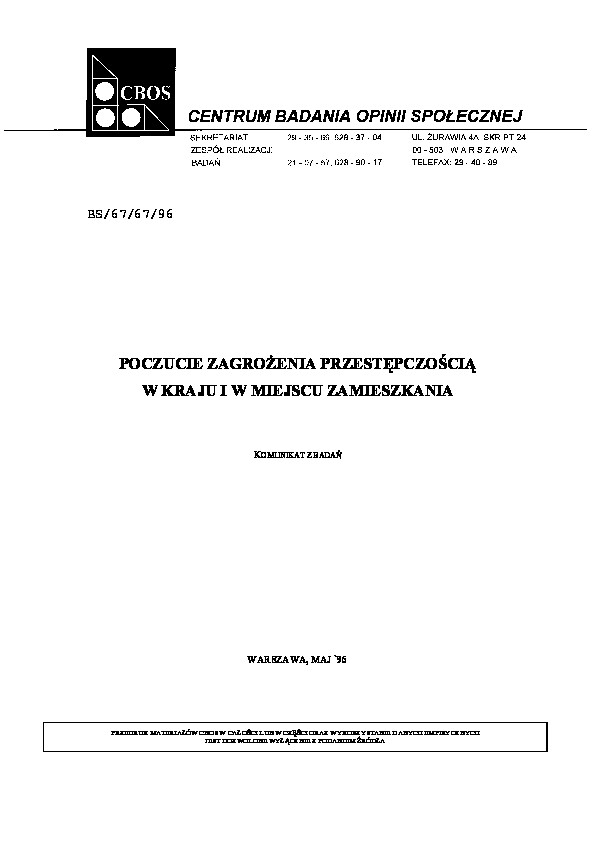 Okładka komunikatu BS/67/67/96