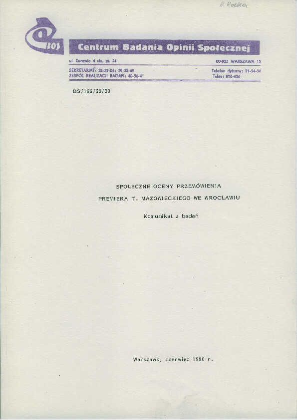 Okładka komunikatu BS/166/69/90