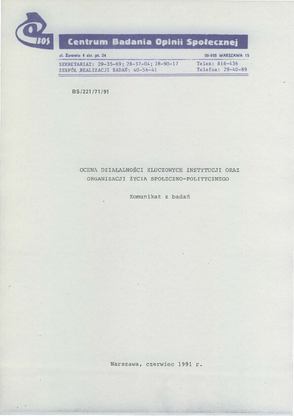 Okładka komunikatu BS/221/71/91