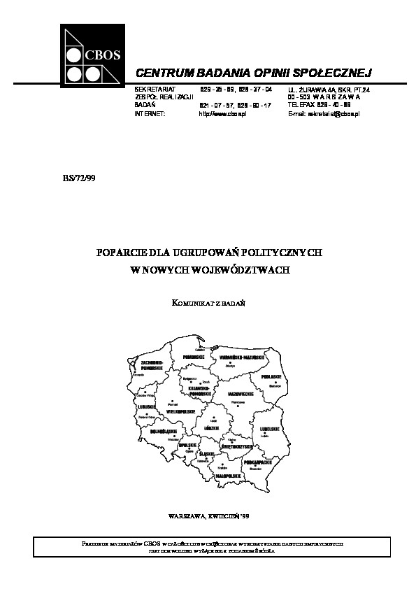 Okładka komunikatu BS/72/99