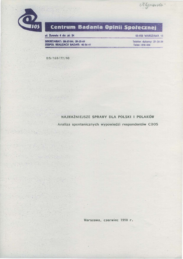Okładka komunikatu BS/169/72/90