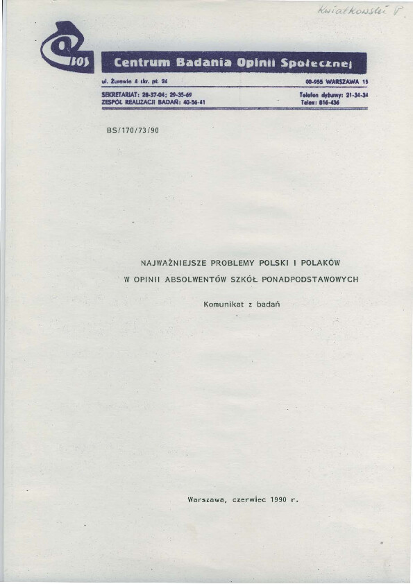 Okładka komunikatu BS/170/73/90