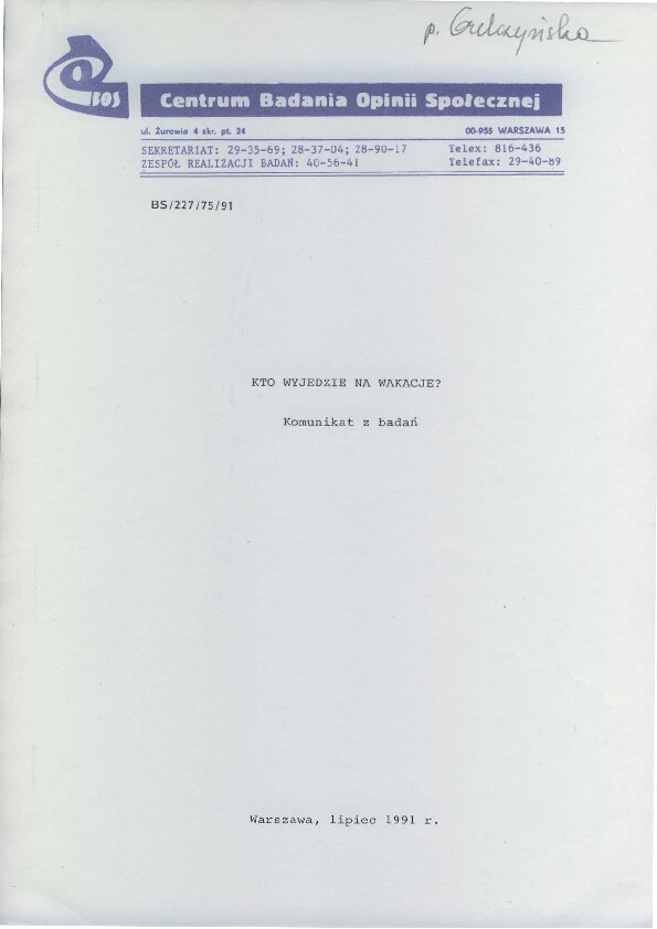 Okładka komunikatu BS/227/75/91
