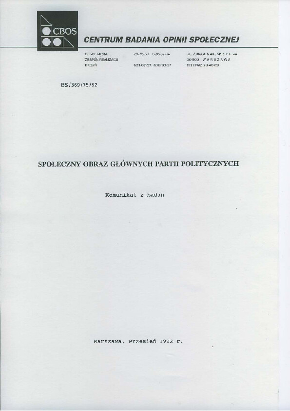 Okładka komunikatu BS/369/75/92