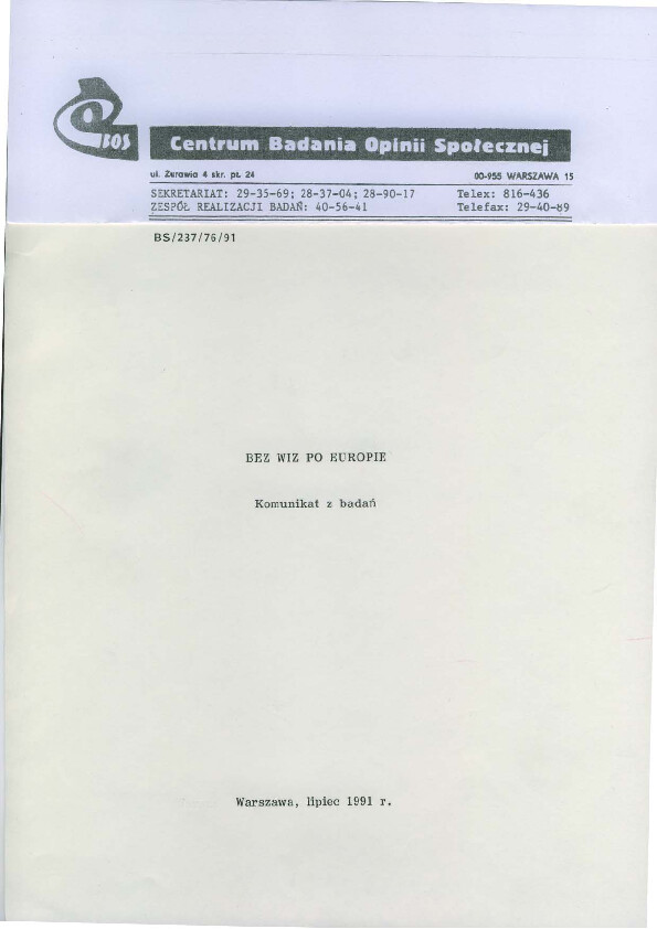 Okładka komunikatu BS/237/76/91