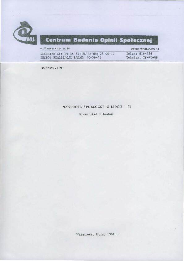 Okładka komunikatu BS/239/77/91