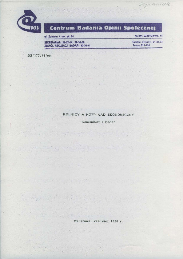Okładka komunikatu BS/177/76/90