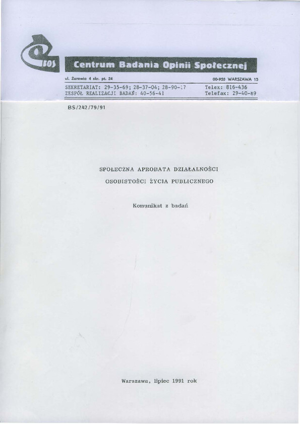 Okładka komunikatu BS/242/79/91