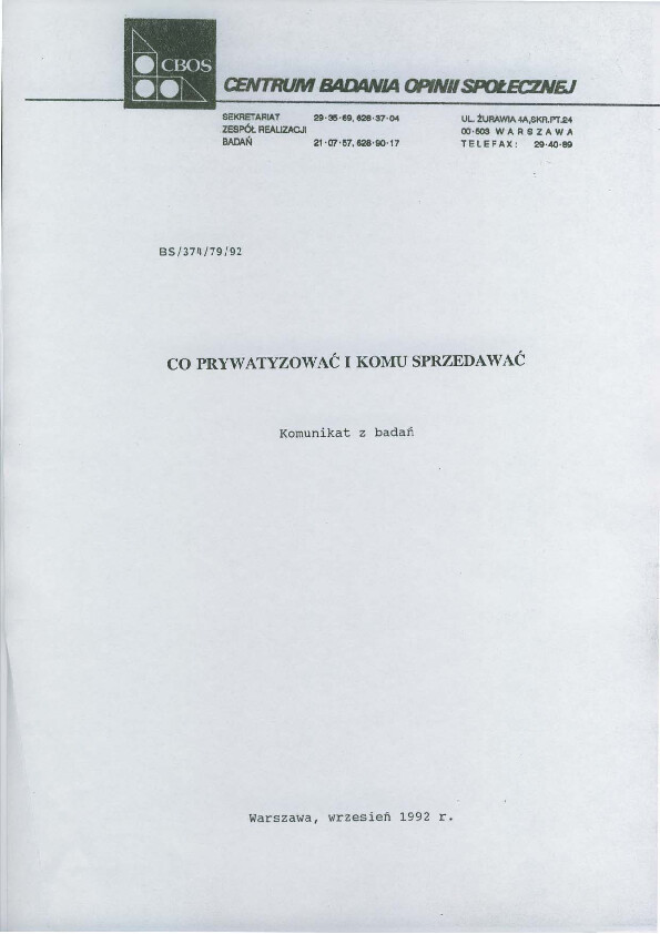 Okładka komunikatu BS/374/79/92