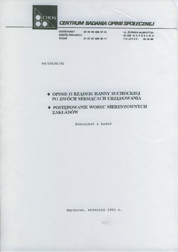 Okładka komunikatu BS/376/81/92