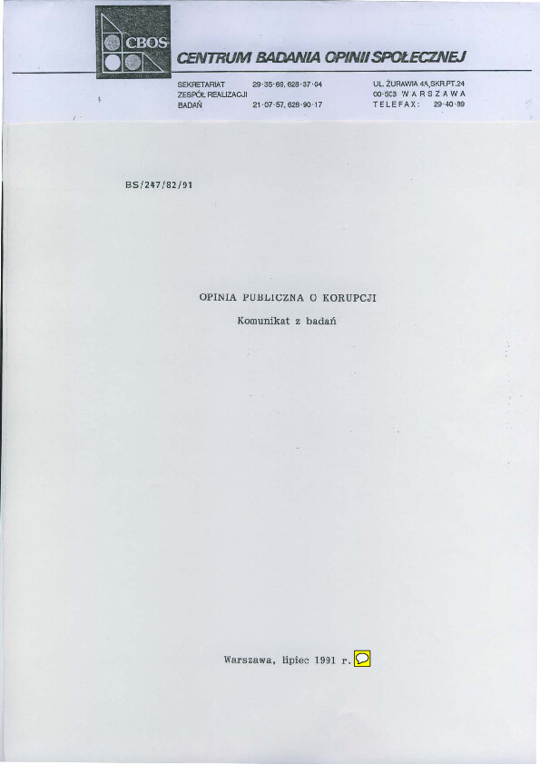 Okładka komunikatu BS/247/82/91