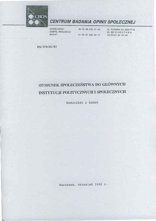 Okładka komunikatu BS/378/82/92