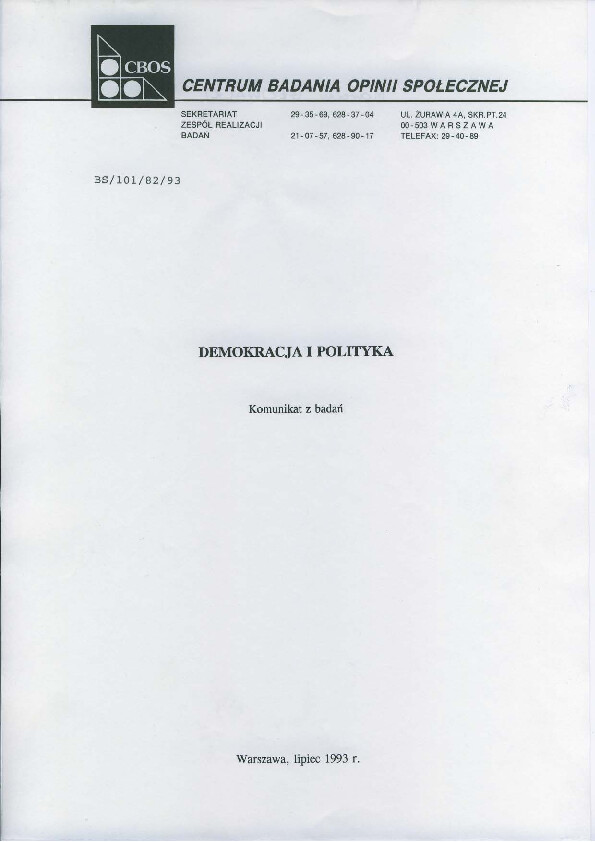 Okładka komunikatu BS/101/82/93