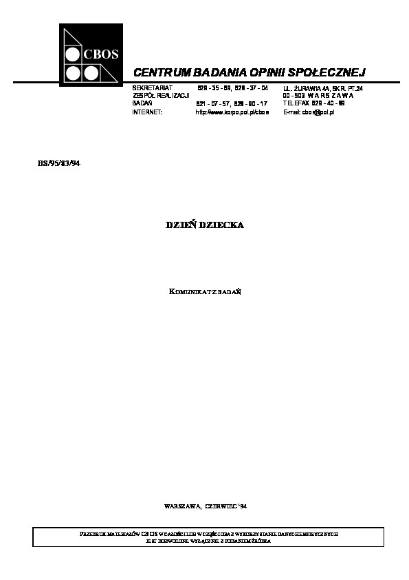 Okładka komunikatu BS/95/83/94