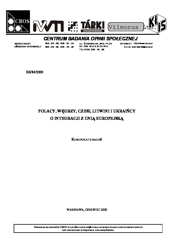 Okładka komunikatu BS/84/2000