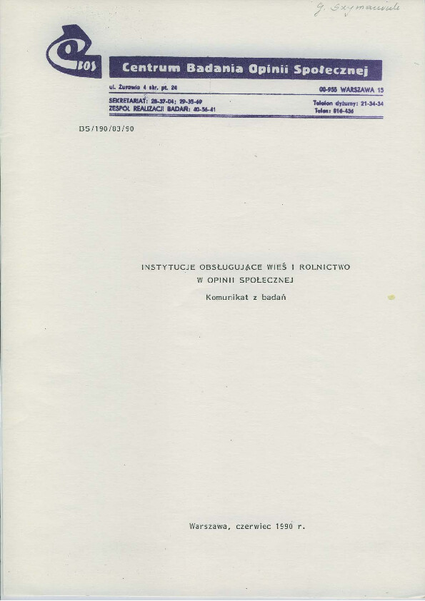 Okładka komunikatu BS/190/83/90