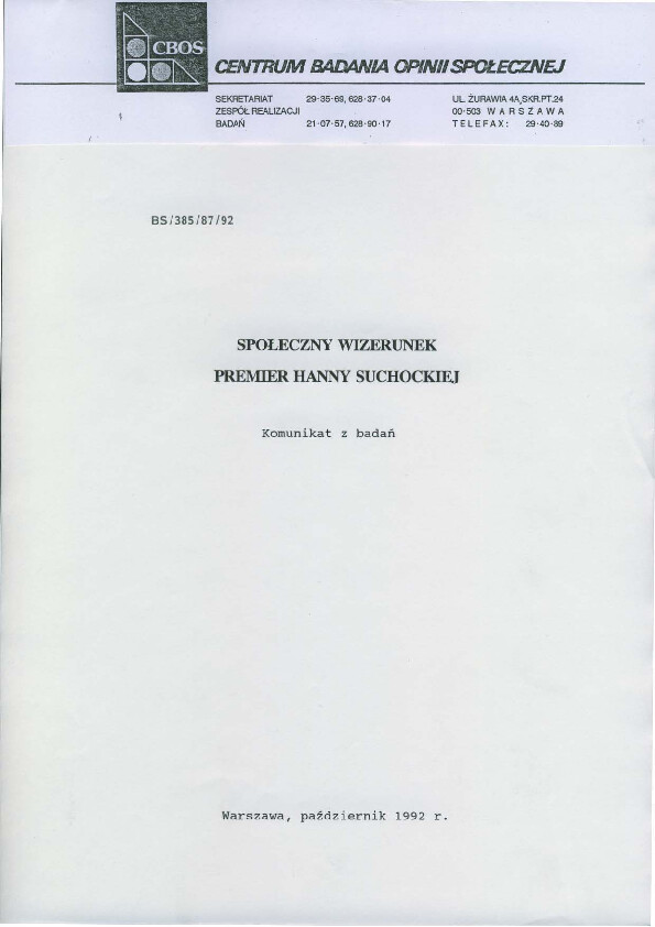 Okładka komunikatu BS/385/87/92