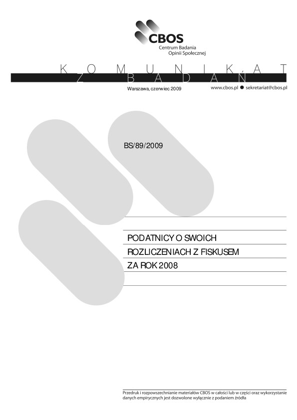 Okładka komunikatu BS/89/2009