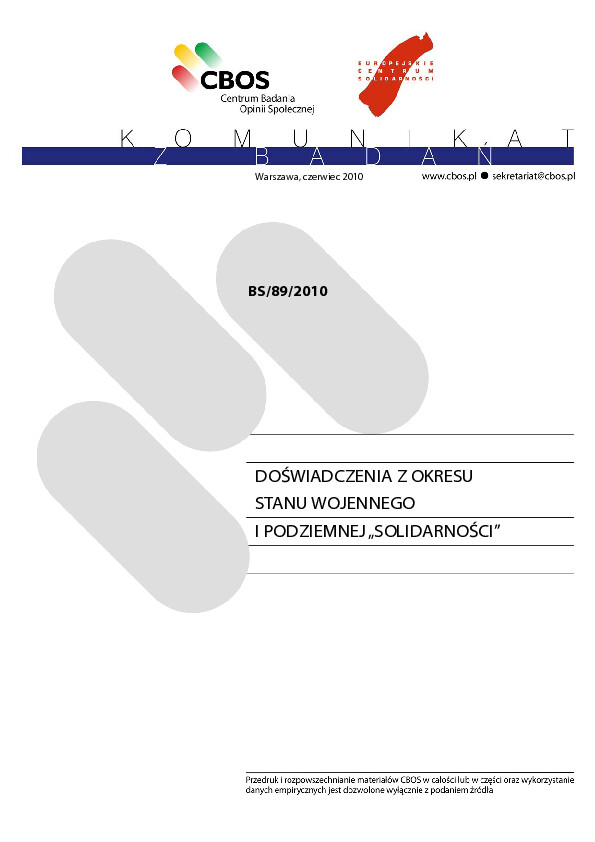 Okładka komunikatu BS/89/2010