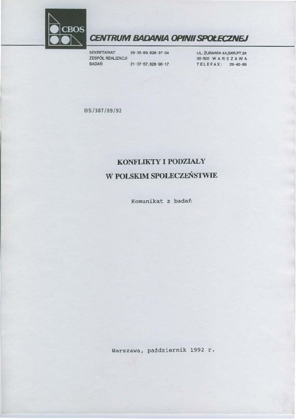 Okładka komunikatu BS/387/89/92