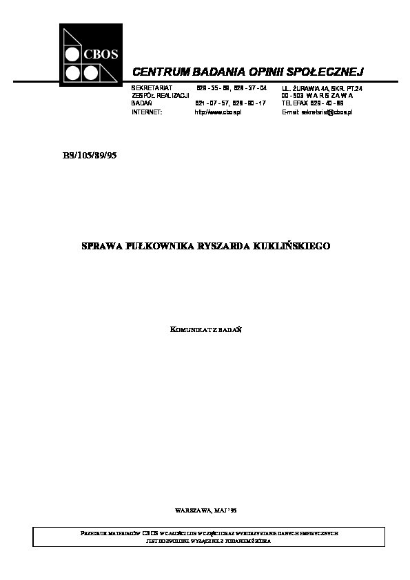 Okładka komunikatu BS/105/89/95