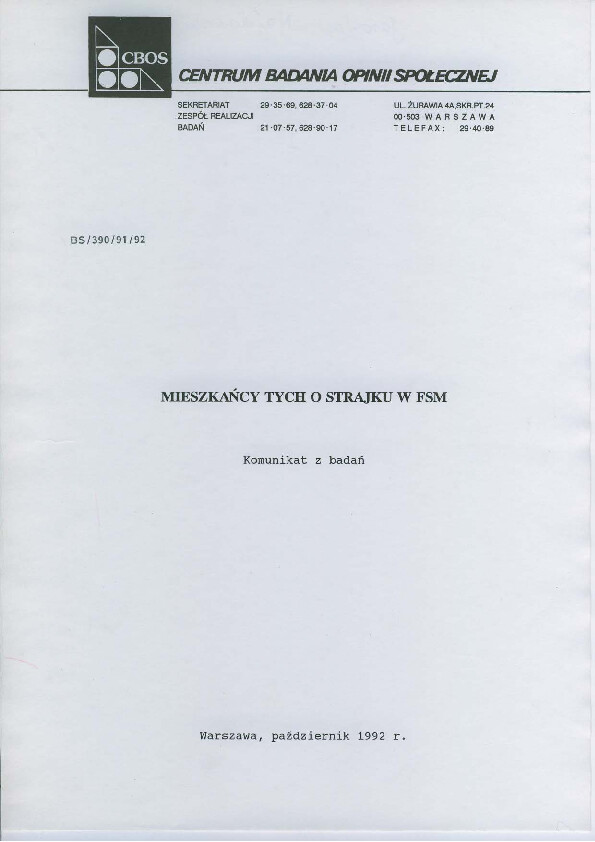 Okładka komunikatu BS/390/91/92