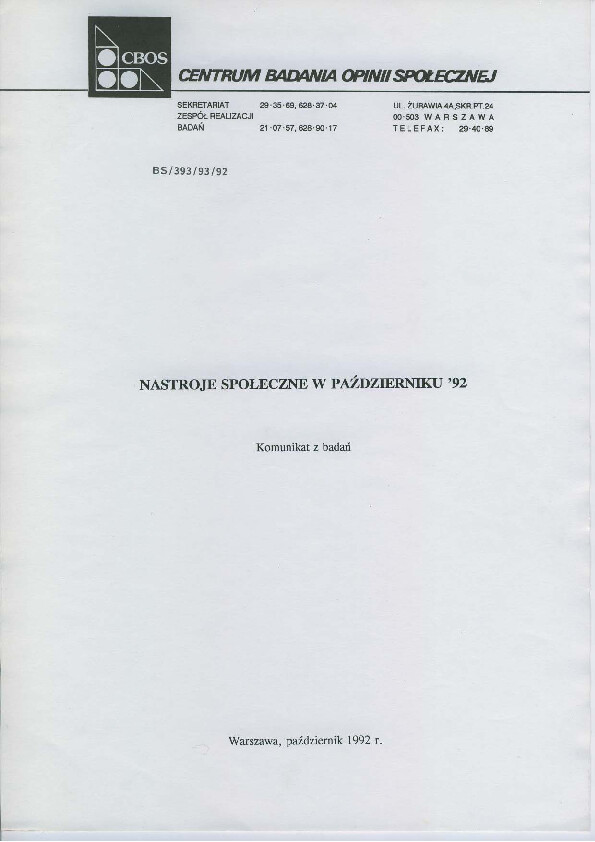 Okładka komunikatu BS/393/93/92