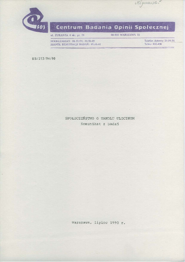 Okładka komunikatu BS/213/94/90
