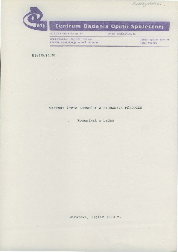 Okładka komunikatu BS/215/95/90