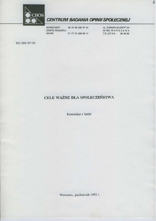 Okładka komunikatu BS/399/97/92