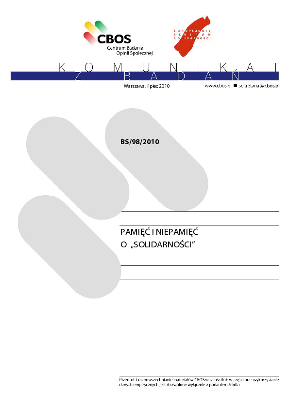 Okładka komunikatu BS/98/2010