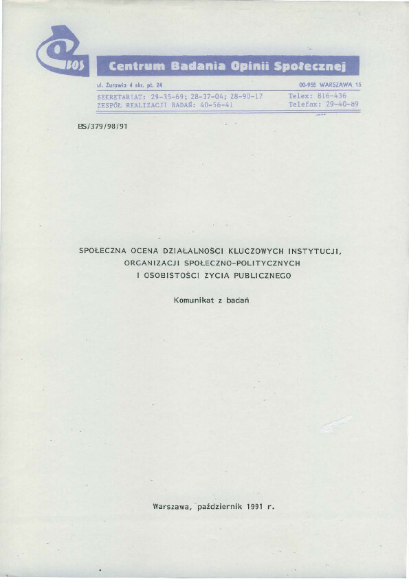 Okładka komunikatu BS/379/98/91