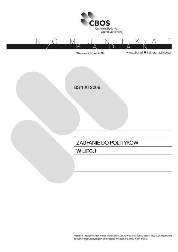 Okładka komunikatu BS/100/2009