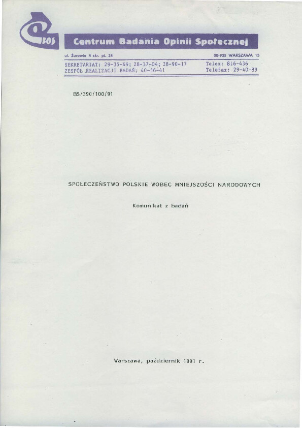 Okładka komunikatu BS/390/100/91