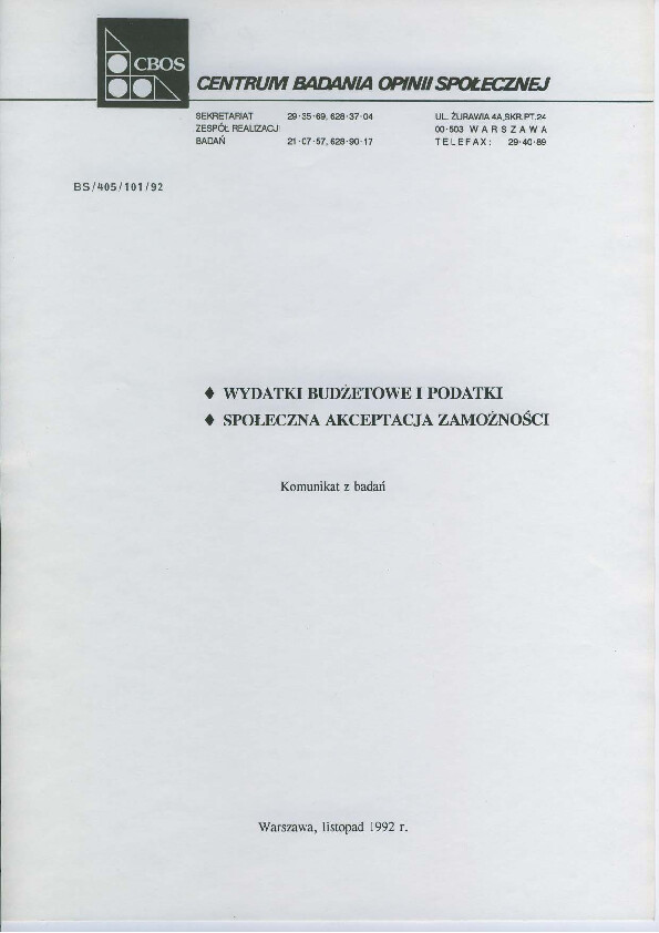 Okładka komunikatu BS/405/101/92