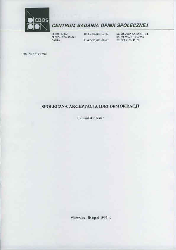 Okładka komunikatu BS/406/102/92