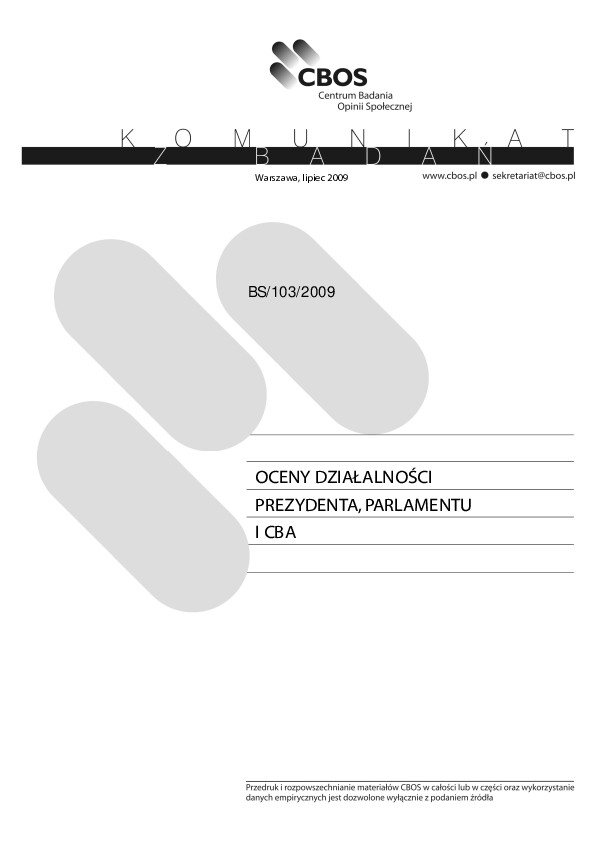 Okładka komunikatu BS/103/2009