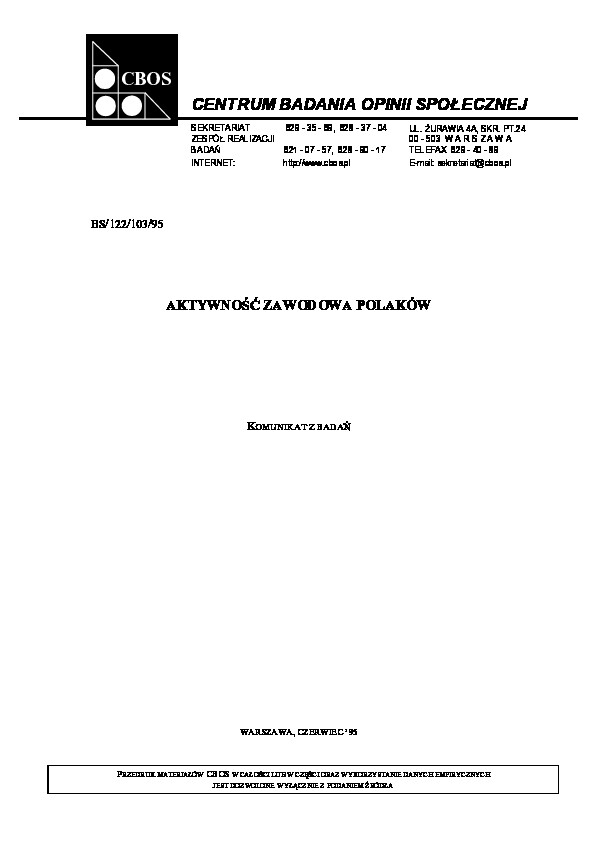 Okładka komunikatu BS/122/103/95