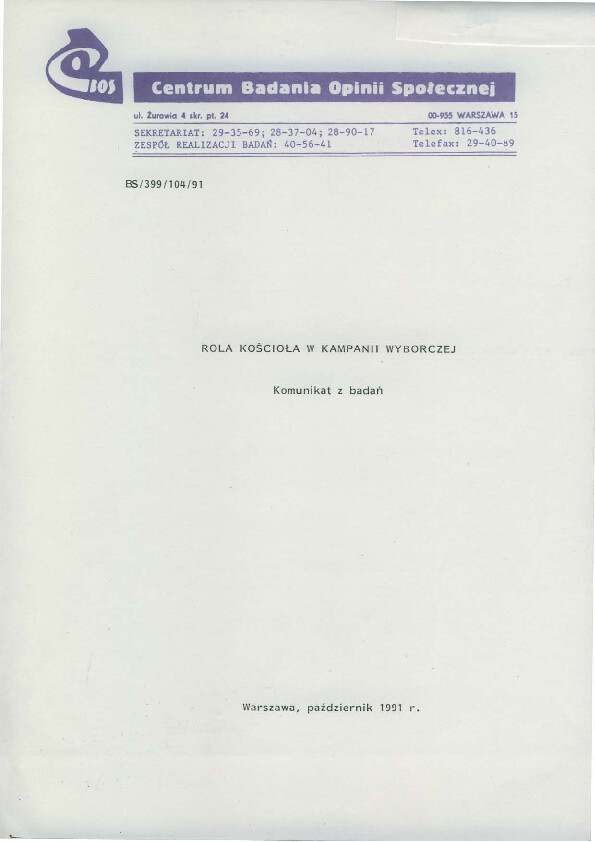 Okładka komunikatu BS/399/104/91