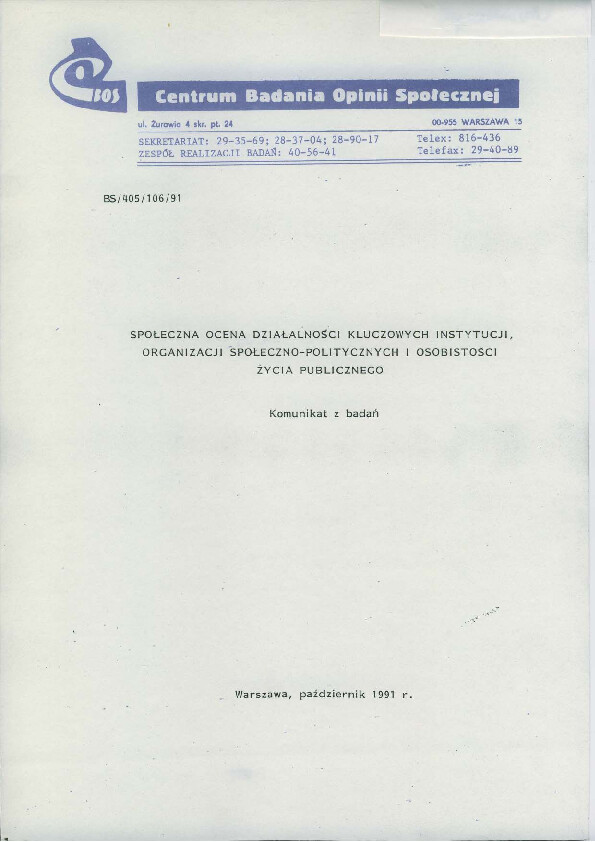 Okładka komunikatu BS/405/106/91